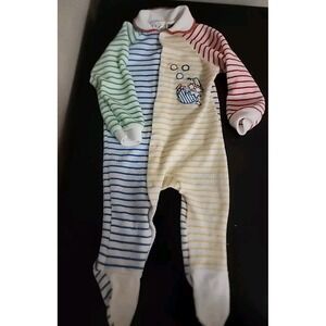 Large Vintage Carter's Terry Cloth Striped Clown Footed Romper Sleeper Primary